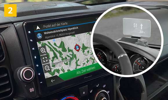 Vollintegrierte Reisemobile von KNAUS mit Headup Display und Navigationssystem mit Campingsoftware
